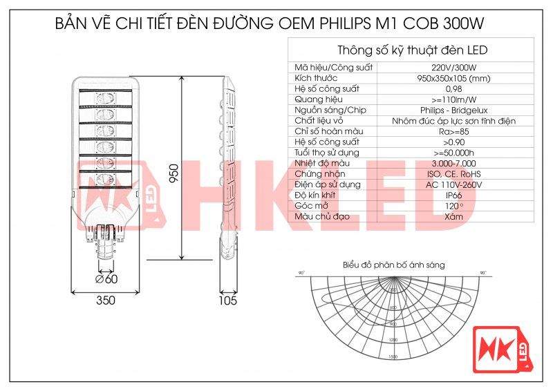 Bản vẽ chi tiết đèn đường LED OEM Philips M1 Module COB 300W