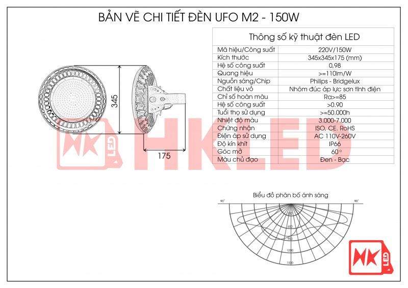 Bản vẽ chi tiết đèn UFO nhà xưởng M2 150W