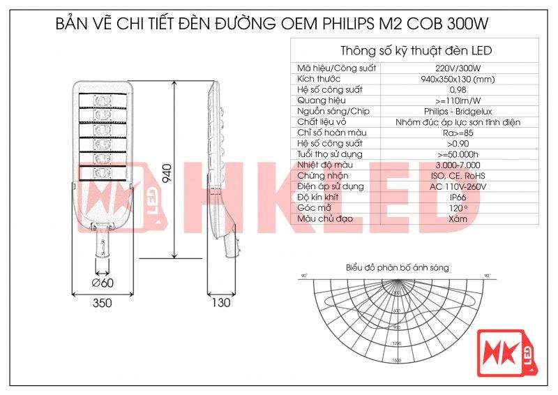 Bản vẽ chi tiết đèn đường LED OEM Philips M2 Module COB 300W