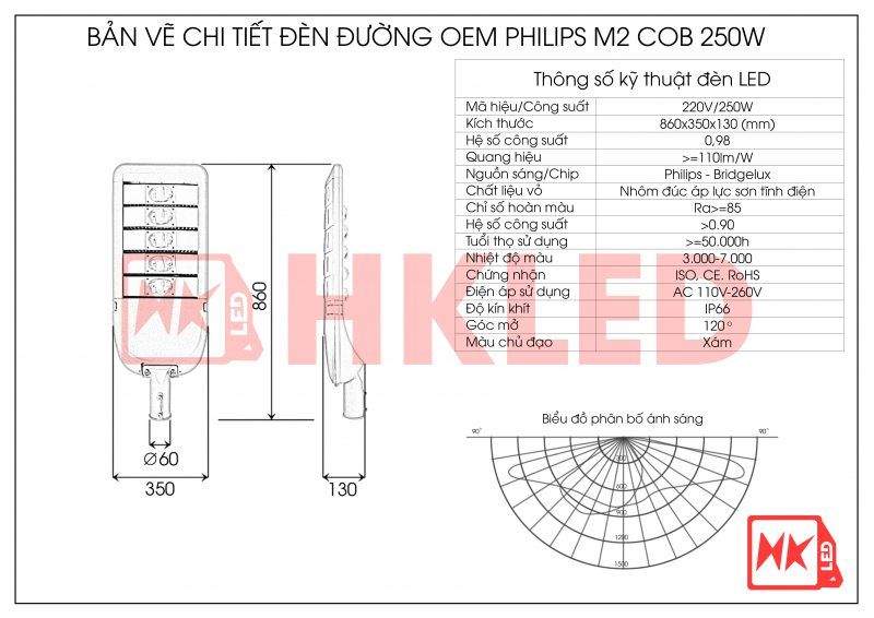 Bản vẽ chi tiết đèn đường LED OEM Philips M2 Module COB 250W
