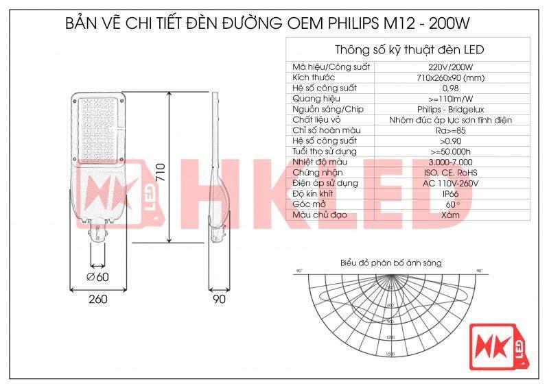 Bản vẽ đèn đường led OEM Philips M12 200W
